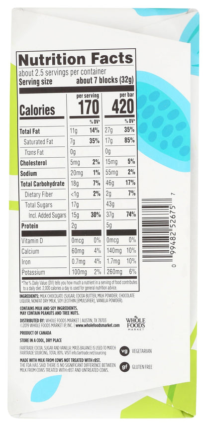 365 Barra de Chocolate con Leche 79 g