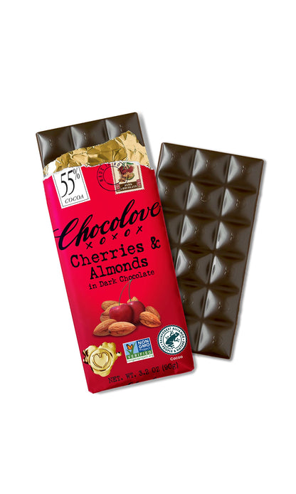 Chocolove Barra de Chocolate Amargo con Cereza y Almendra 91 g