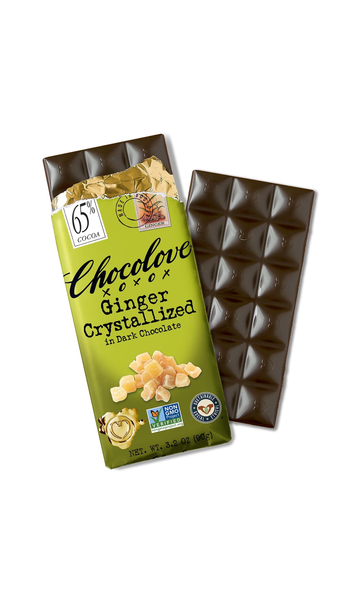 Chocolove Barra de Chocolate Amargo con Jengibre Cristalizado 91 g