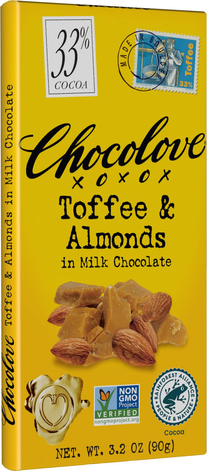 Chocolove Barra de Chocolate con Leche, Toffee y Almendra 91 g