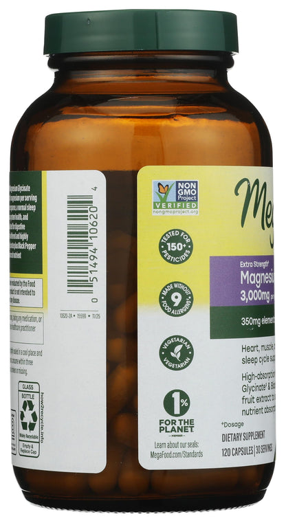 MegaFood Glicinato de Magnesio Extra Fuerte 120 Cápsulas