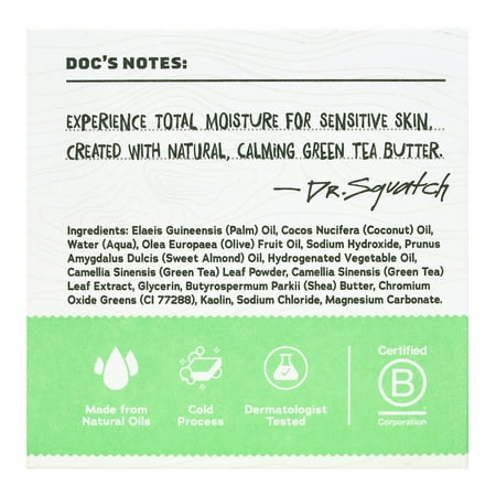 Dr. Squatch Green Tea Butter Total Moisture Natural Bar Soap for Men, 5 oz