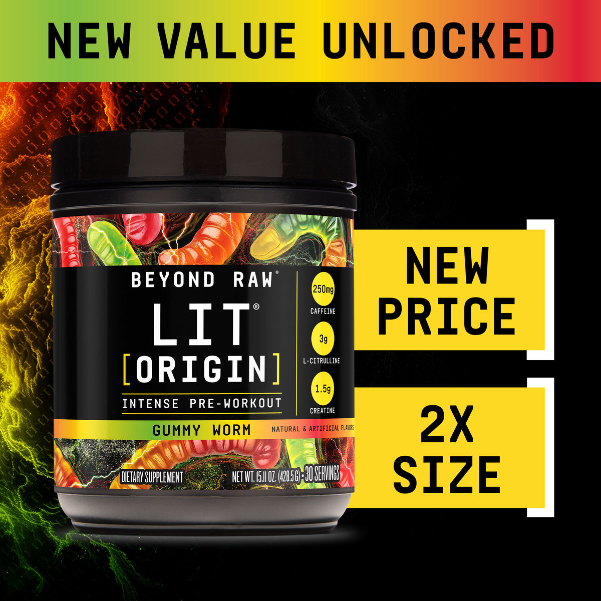 Beyond Raw LIT Origin preentreno Gummy Worm 30 porciones