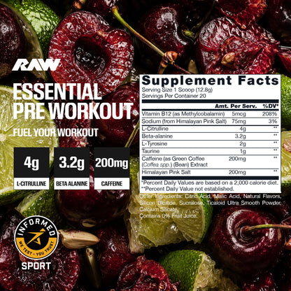 RAW Essential preentreno Cherry Limeade 20 porciones