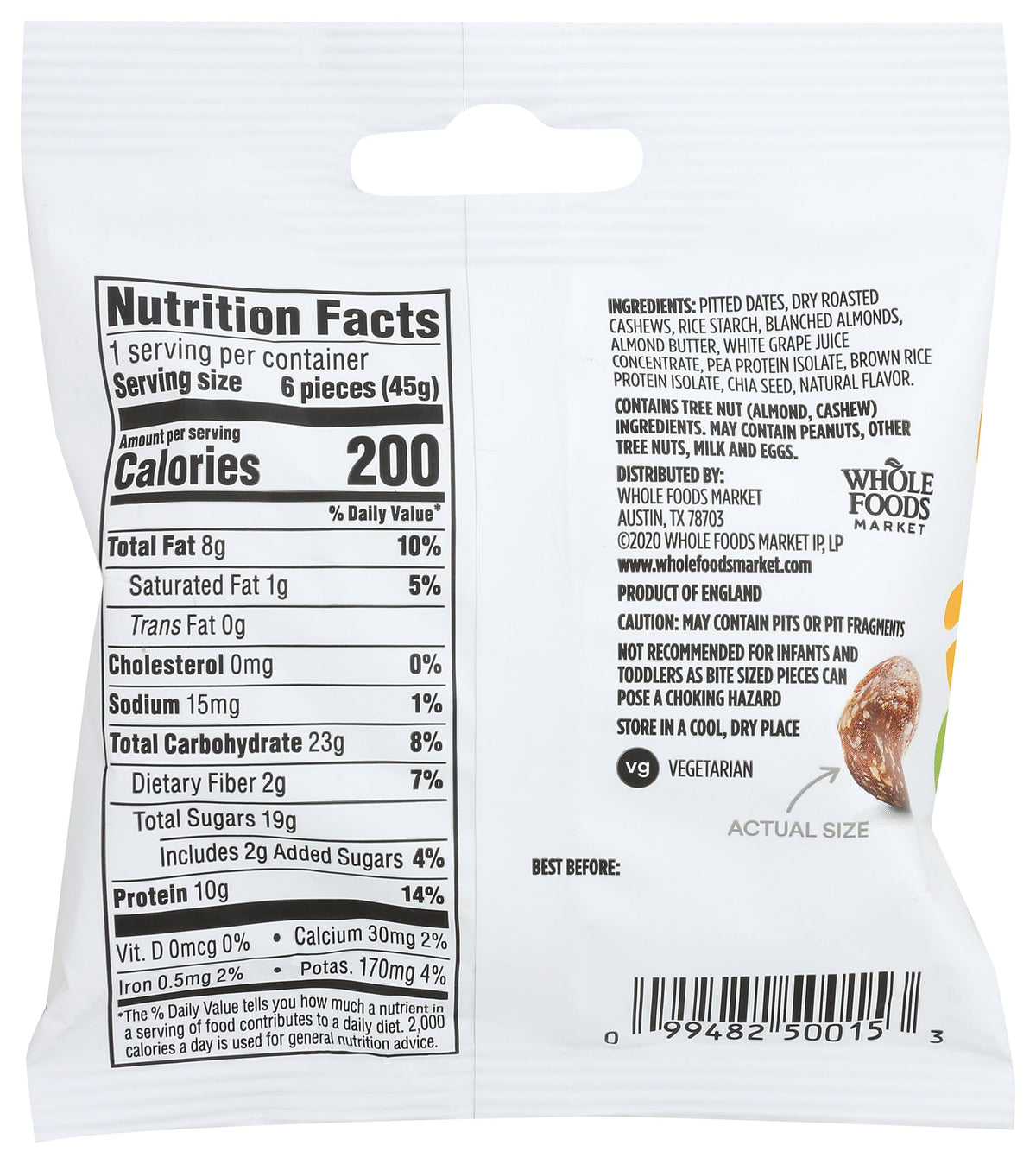 365 Bocaditos de Proteína Vainilla, Nuez de La India y Almendra 45 g