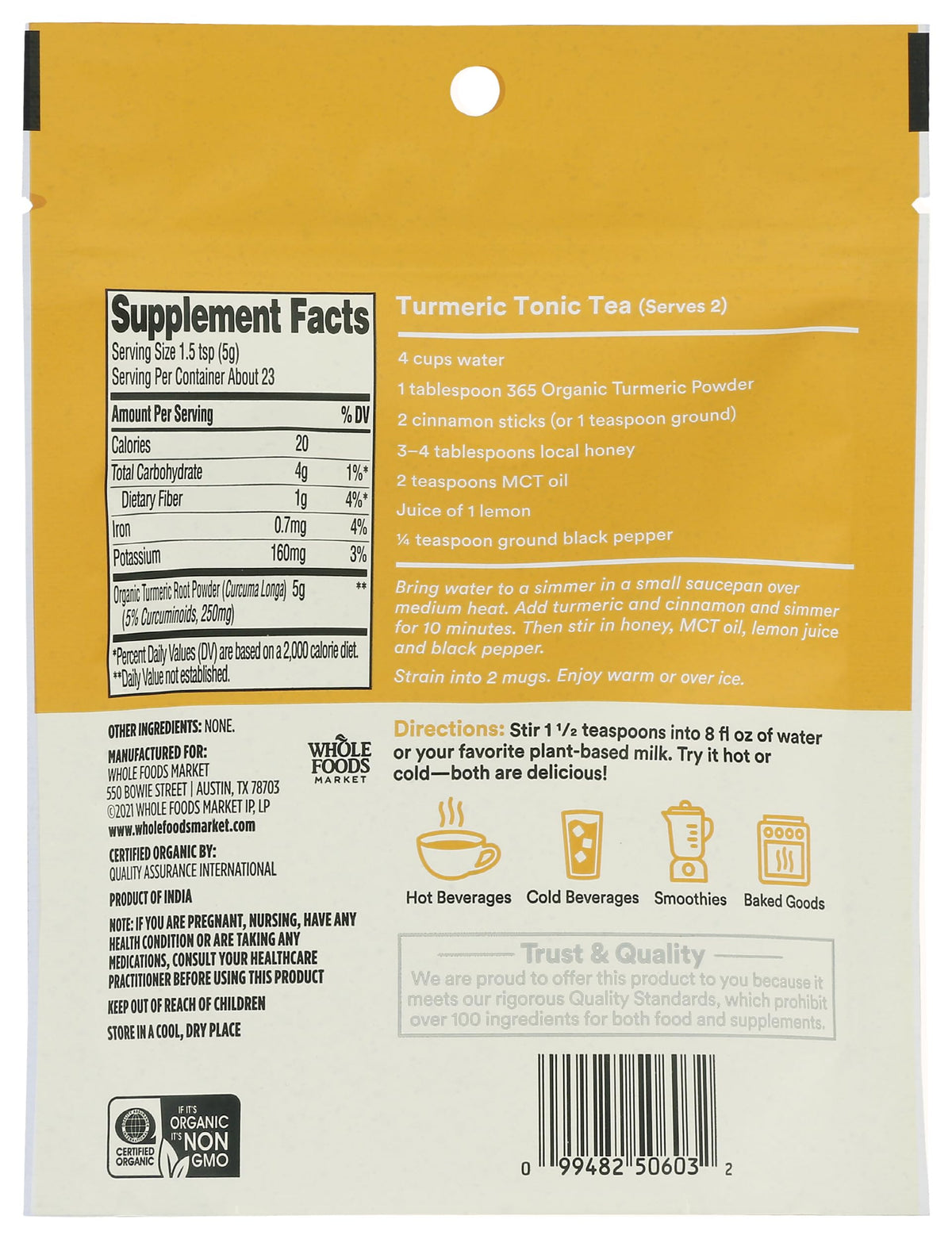 365 Cúrcuma en Polvo Orgánica Superfood 113 g