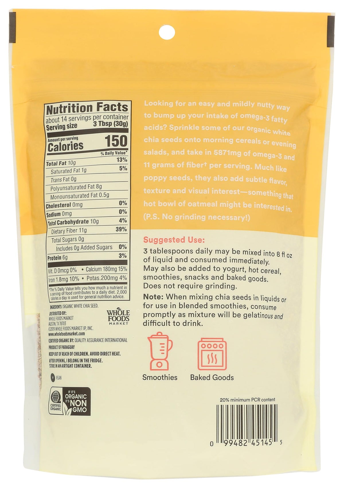 365 Semillas de Chía Blanca Orgánicas 425 g