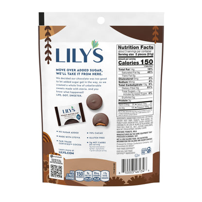 Lily's Tazas de Chocolate Amargo con Crema de Cacahuate Sin Azúcar Añadida 91 g