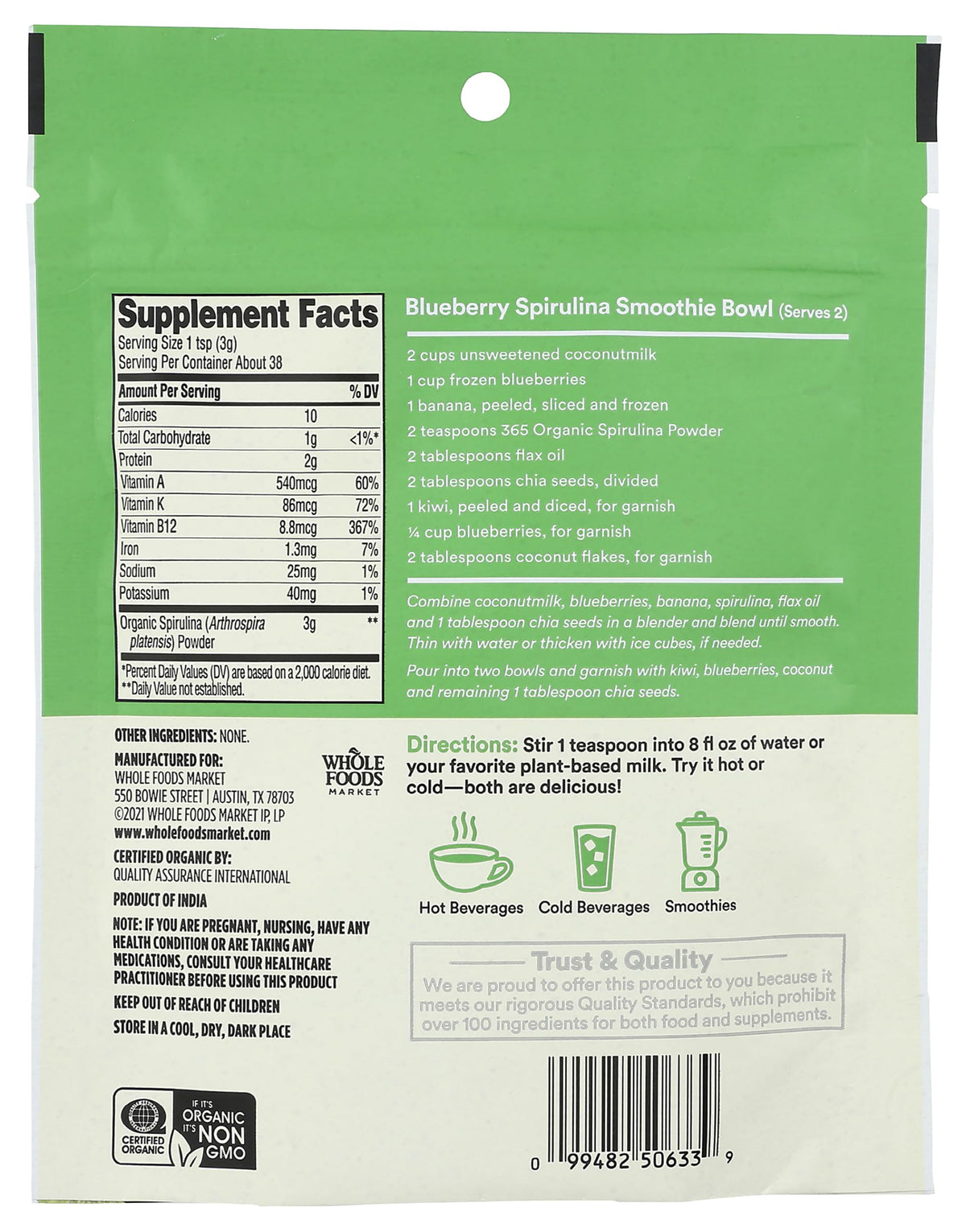 365 Espirulina en Polvo Orgánica 113 g