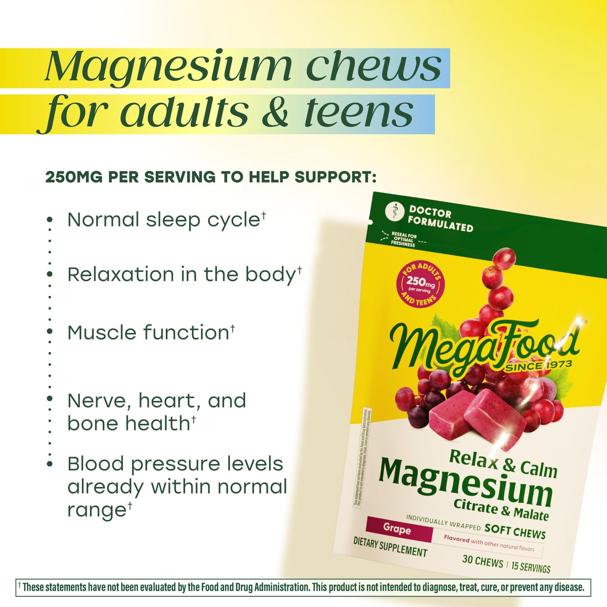 MegaFood Masticables Relax And Calm de Magnesio Sabor Uva 30 Piezas