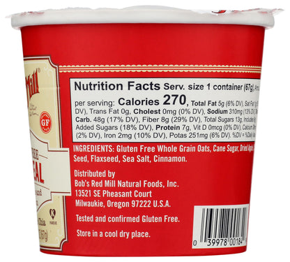 Bob's Red Mill Vaso de Avena Manzana y Canela 67 g