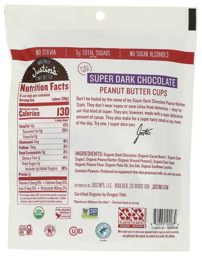 Justin's Tazas de Chocolate Súper Amargo con Crema de Cacahuate Orgánicas 119 g