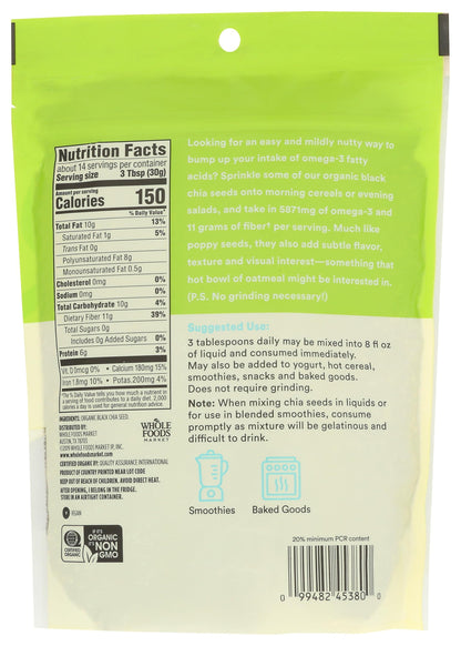 365 Semillas de Chía Negra Orgánicas 425 g