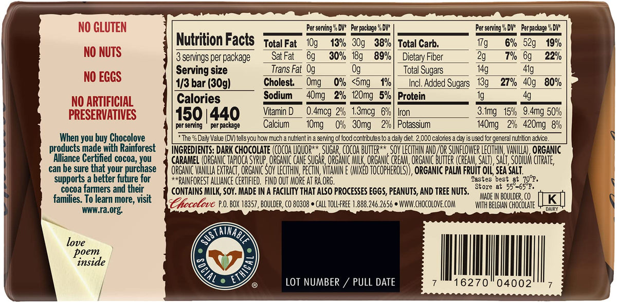 Chocolove Barra de Chocolate Amargo con Caramelo Salado 91 g