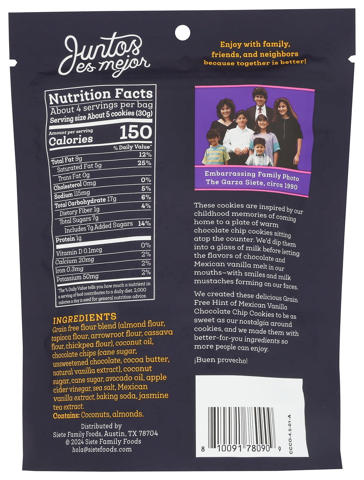 Siete Galletas con Chispas de Chocolate y Vainilla Mexicana Sin Granos 128 g