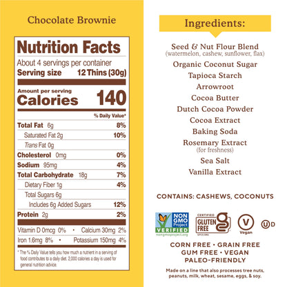Simple Mills Galletas Delgadas de Brownie de Chocolate Sin Granos 120 g