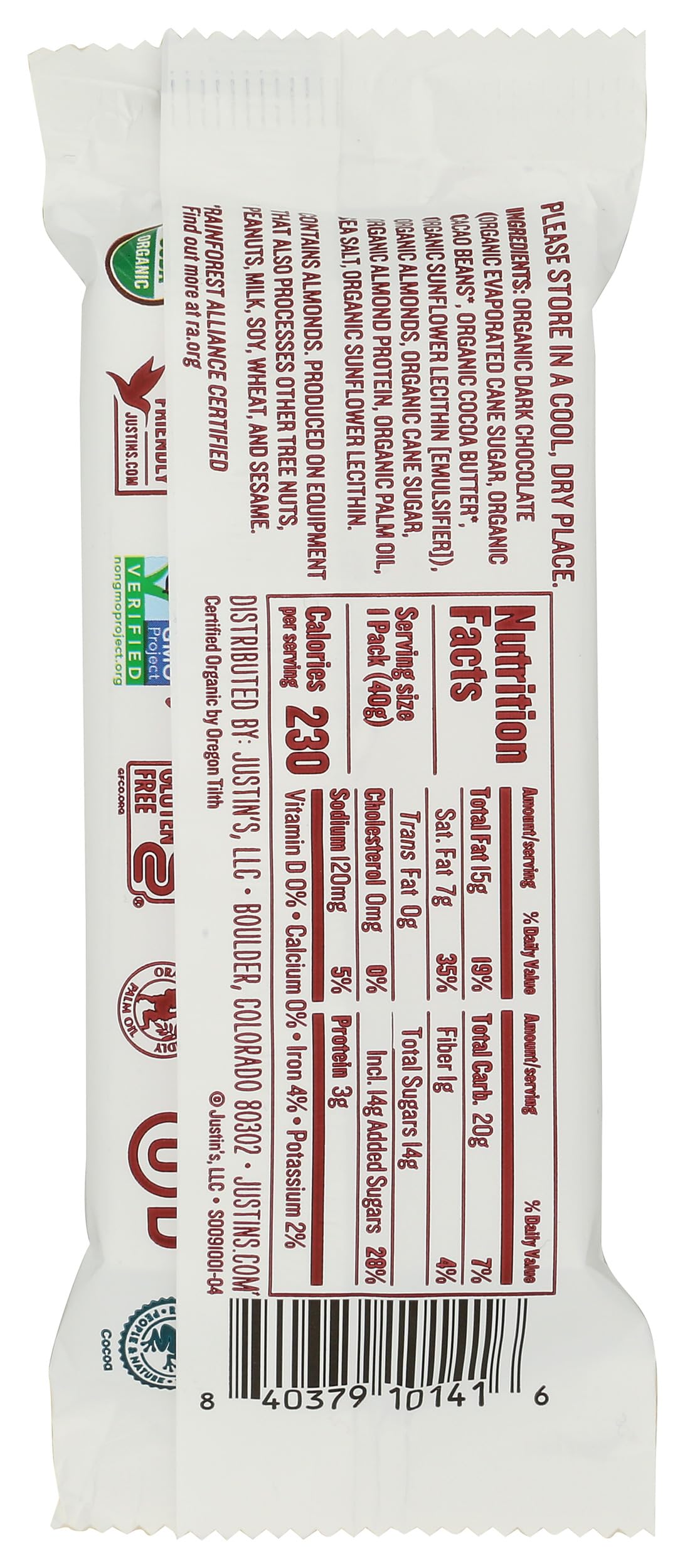 Justin's Tazas de Chocolate Amargo con Crema de Almendra Orgánicas 40 g