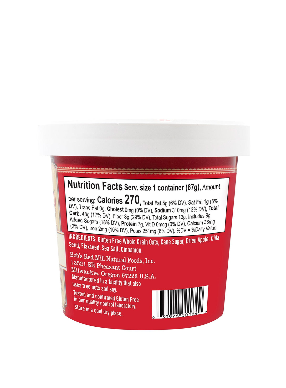 Bob's Red Mill Vaso de Avena Manzana y Canela 67 g
