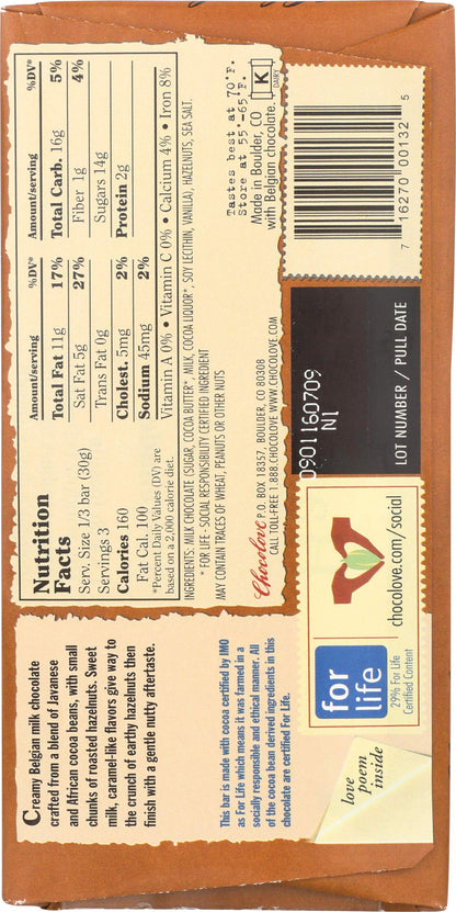 Chocolove Barra de Chocolate con Leche y Avellana 91 g