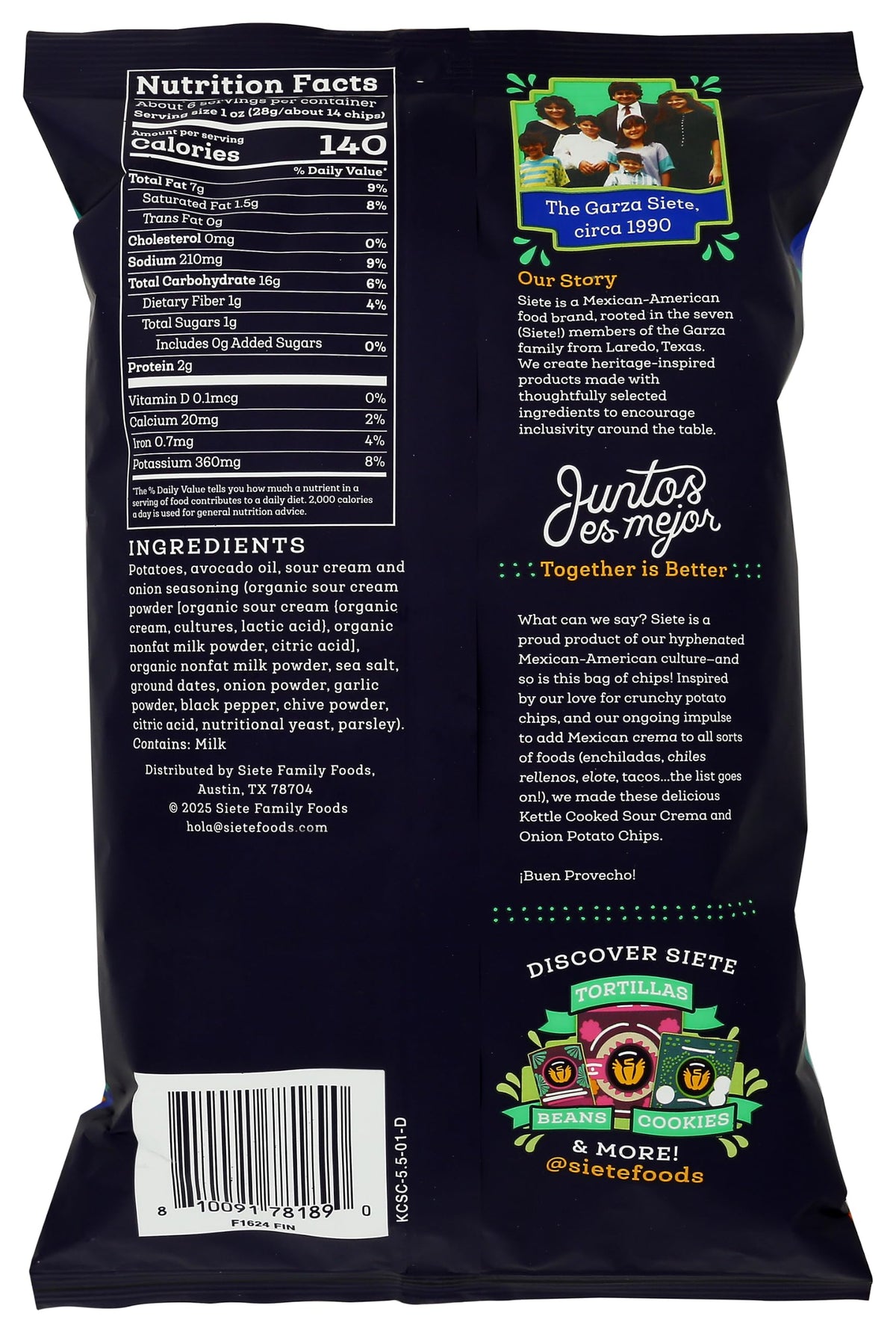 Siete Papas Fritas Sabor Crema Ácida y Cebolla 156 g