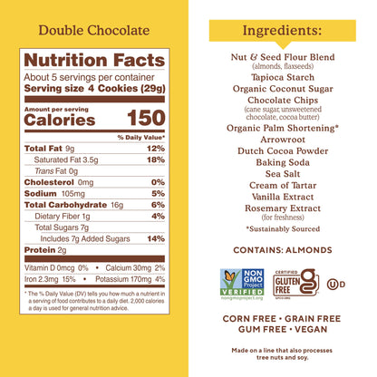 Simple Mills Galletas Crujientes Doble Chispa de Chocolate Sin Granos 156 g