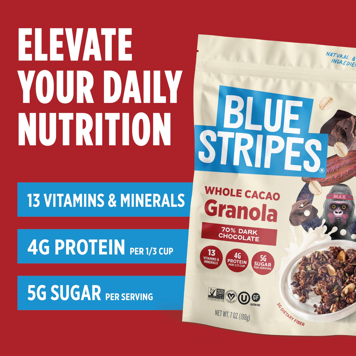 Blue Stripes Granola de Chocolate Amargo y Cacao Entero 198 g