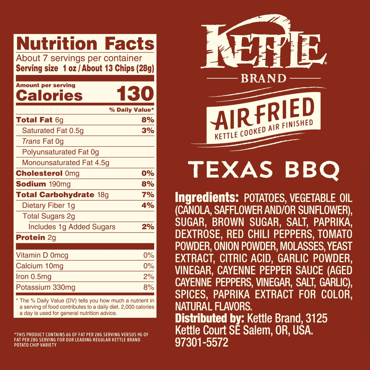 Kettle Brand Papas Air Fried Sabor Texas BBQ 184 g