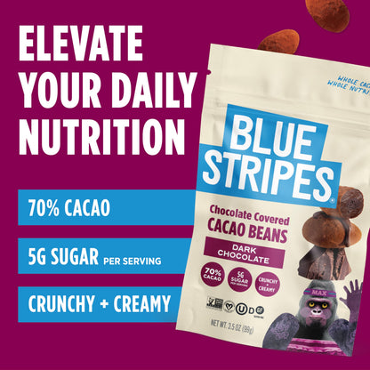 Blue Stripes Granos de Cacao Enteros Cubiertos de Chocolate Amargo 99 g