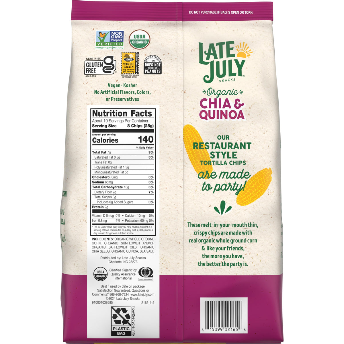 Late July Totopos Orgánicos con Chía y Quinoa Estilo Restaurante 286 g
