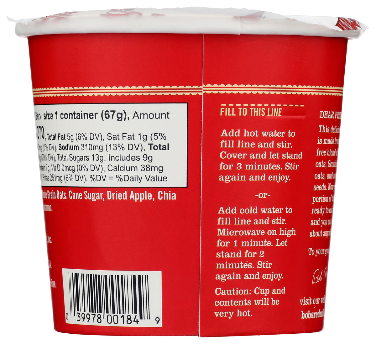 Bob's Red Mill Vaso de Avena Manzana y Canela 67 g