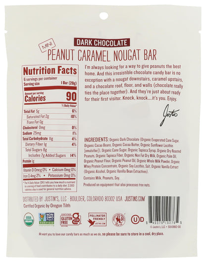 Justin's Barritas de Chocolate Amargo, Cacahuate y Caramelo Orgánicas 119 g