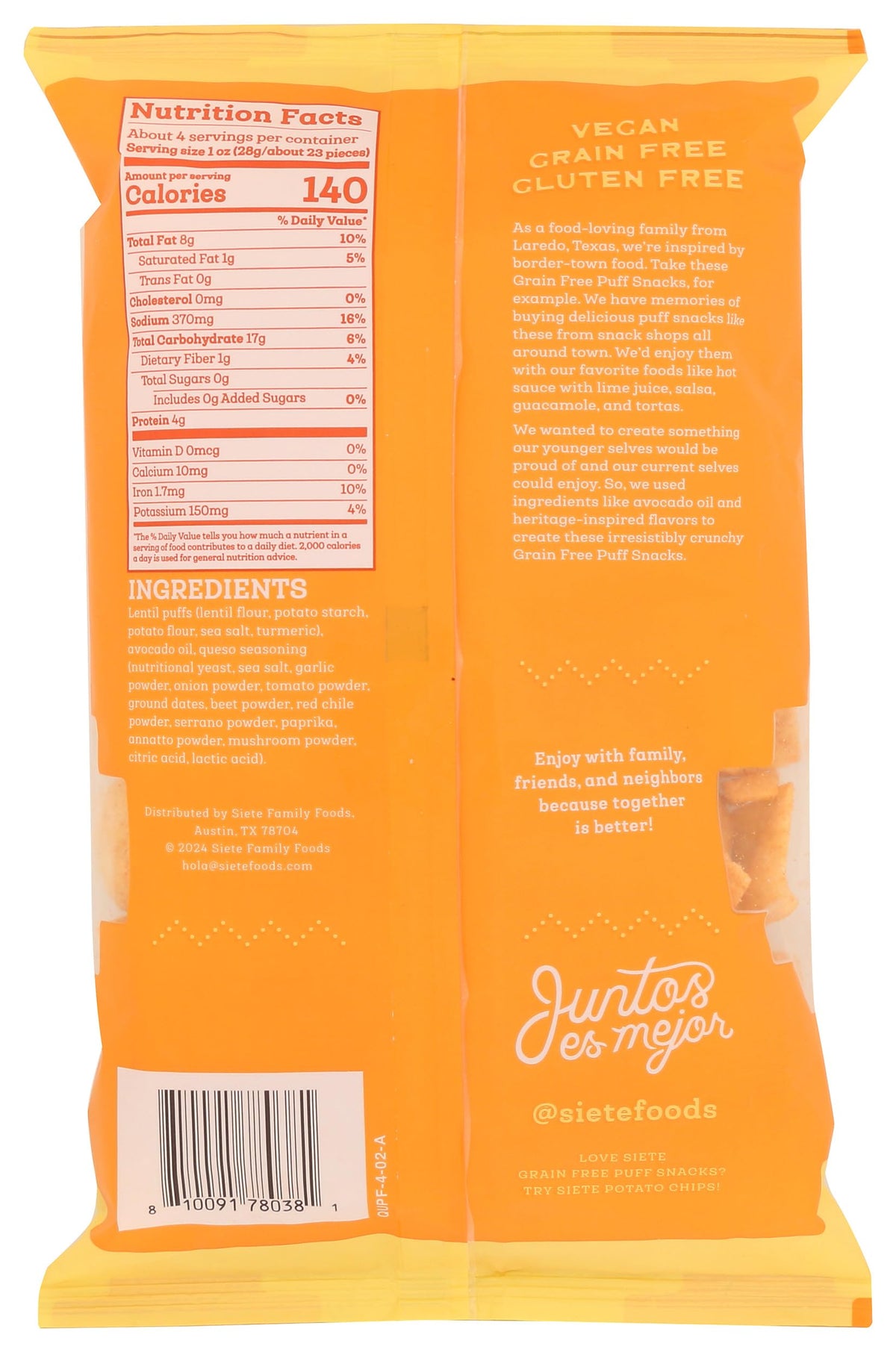 Siete Bolitas de Yuca Sabor Queso Sin Granos 113 g