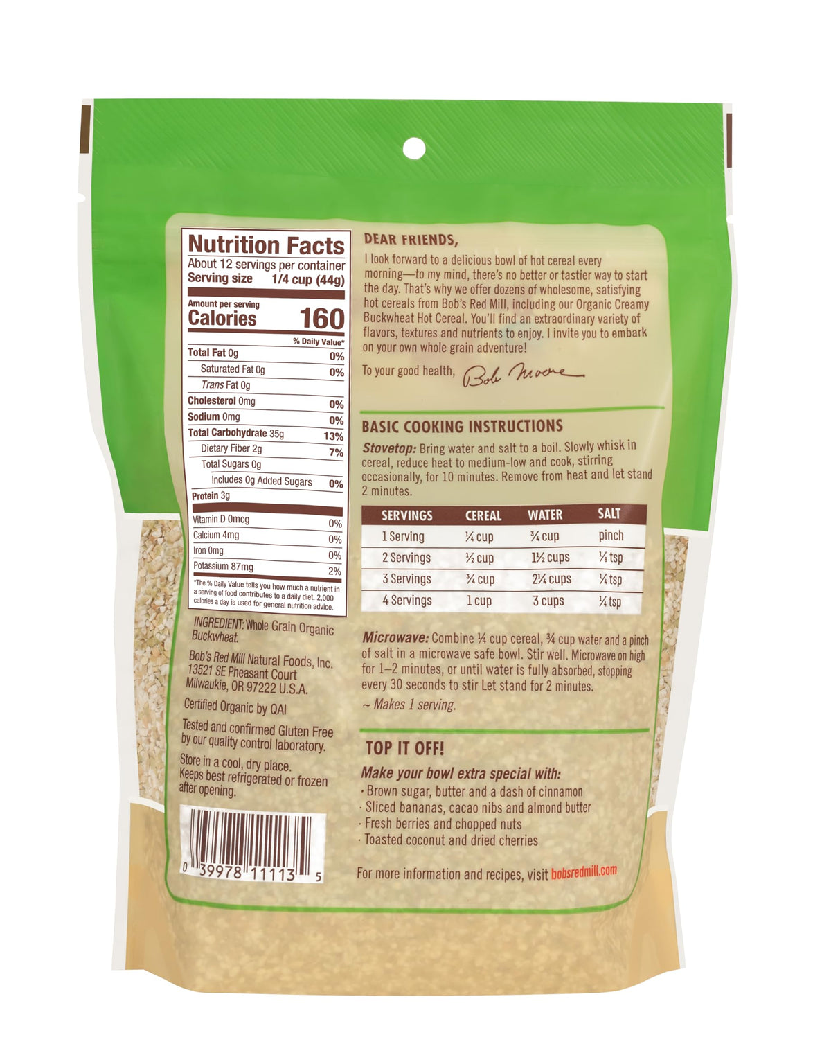 Bob's Red Mill Cereal Caliente Orgánico de Trigo Sarraceno 510 g