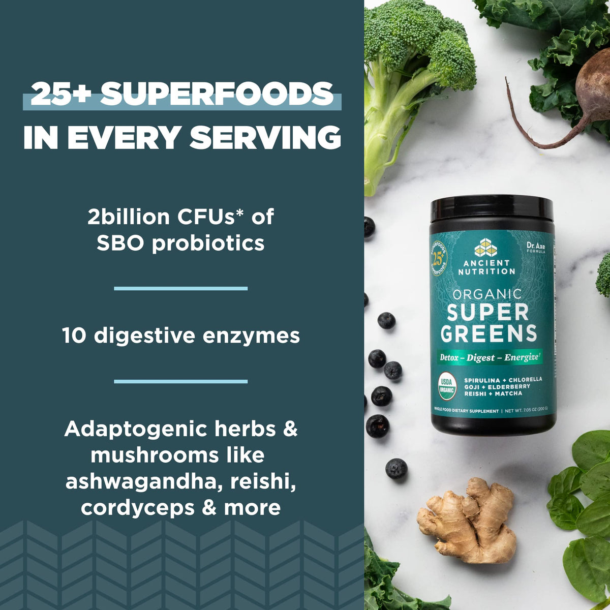 Ancient Nutrition Super Greens Orgánico en Polvo 200 g