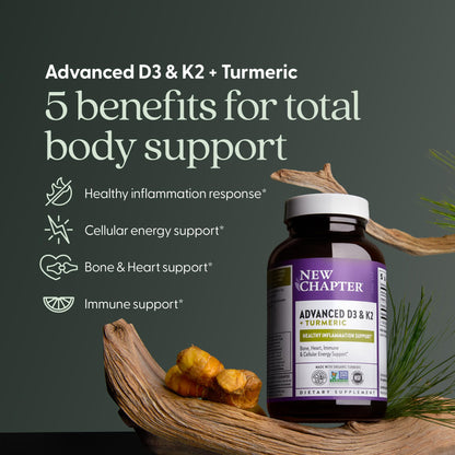 New Chapter Vitamina D3 y K2 con Cúrcuma Orgánica 30 Tabletas