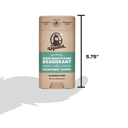 Dr. Squatch Mens Aluminum Free Deodorant, Natural Deodorant for Men, Rainforest Rapids, 2.65 Oz