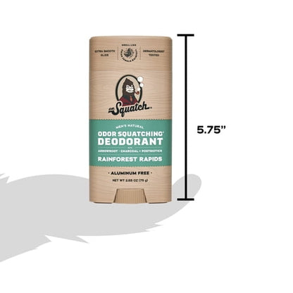 Dr. Squatch Mens Aluminum Free Deodorant, Natural Deodorant for Men, Rainforest Rapids, 2.65 Oz