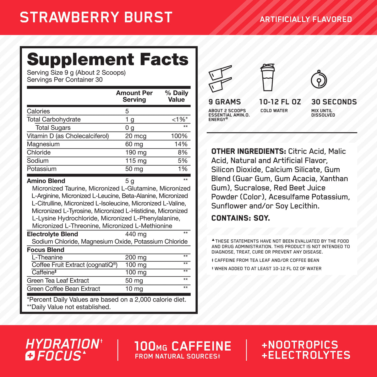 Optimum Nutrition Amino Energy Hydration Fresa 270 g