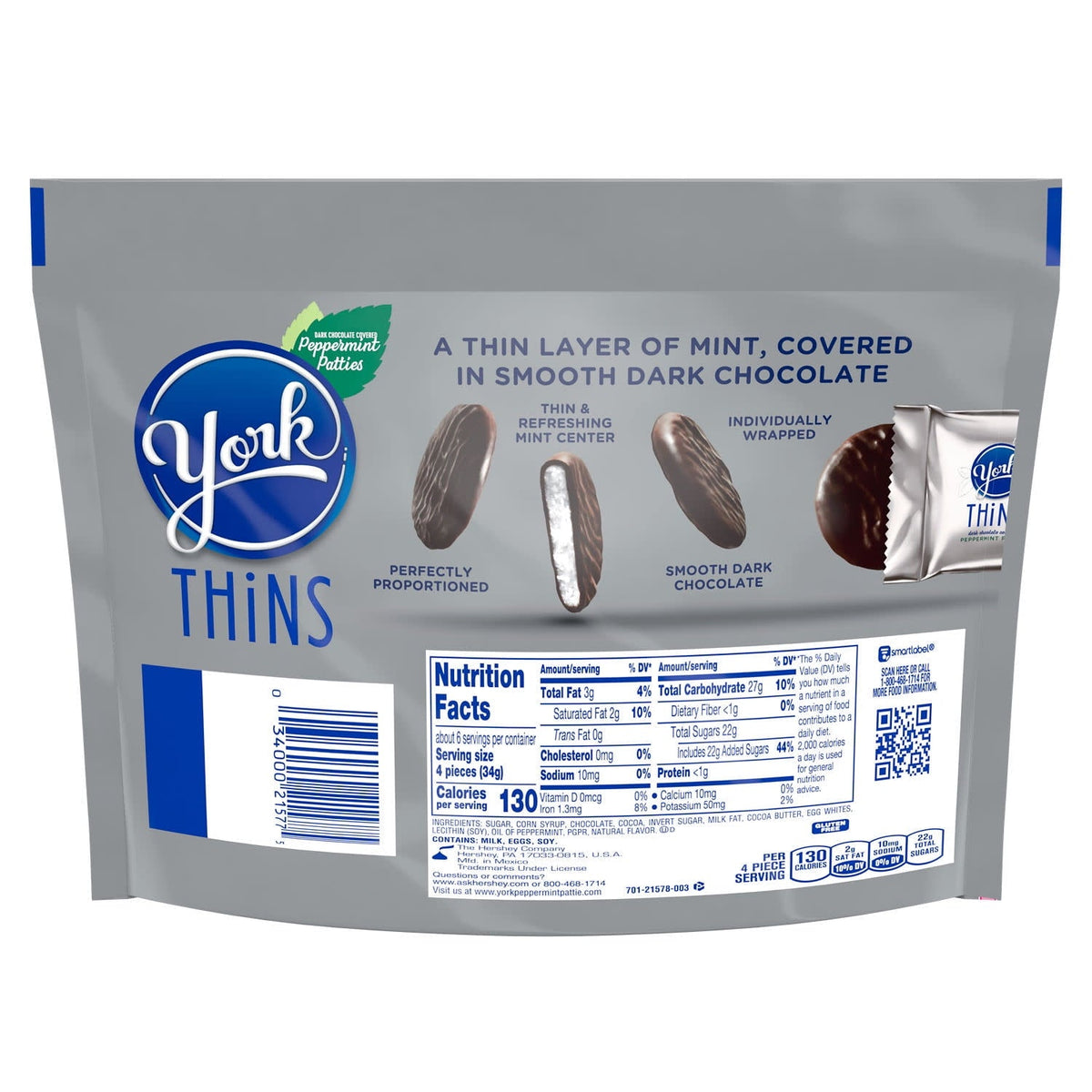 York Thins Chocolate Amargo con Menta 204 g