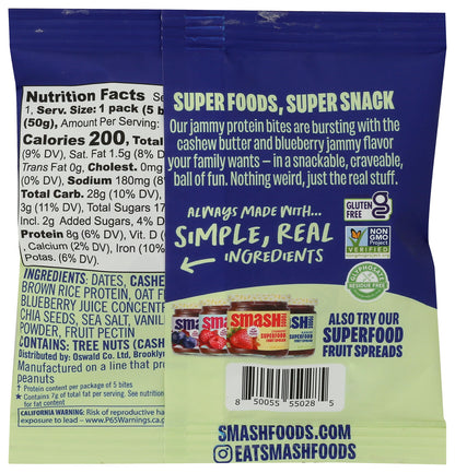 Smash Bocaditos Superfood Crema de Nuez de La India y Mermelada de Mora Azul 51 g