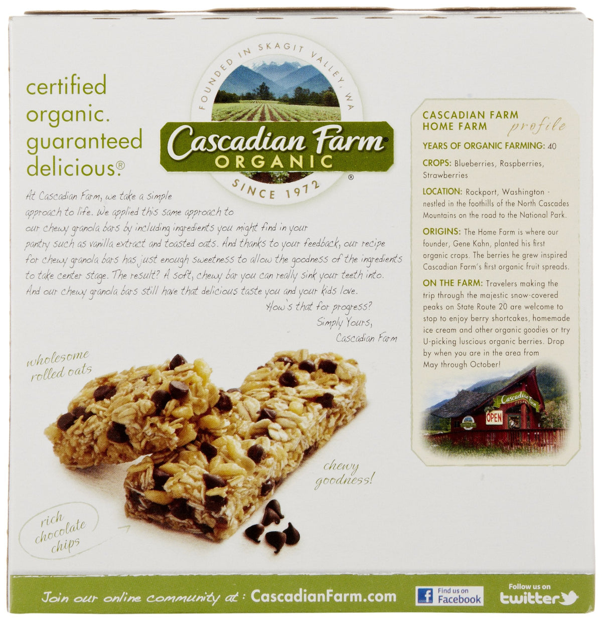 Cascadian Farm Barras de Granola Orgánicas con Chispas de Chocolate 210 g