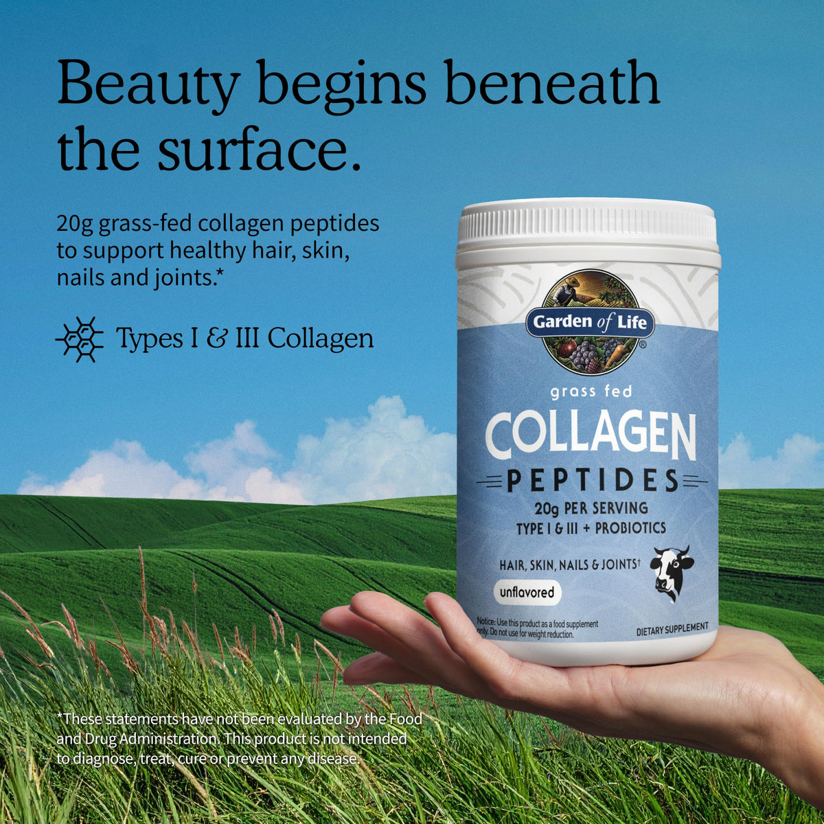 Garden of Life Péptidos de Colágeno de Res Alimentada con Pasto Sin Sabor 280 g