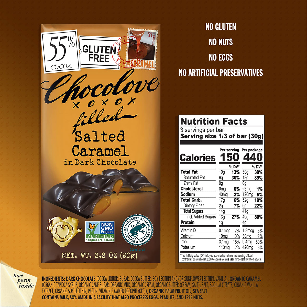 Chocolove Barra de Chocolate Amargo con Caramelo Salado 91 g