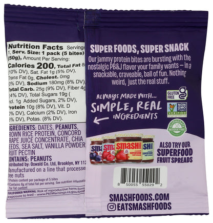 Smash Bocaditos Superfood Crema de Cacahuate y Mermelada de Uva 51 g