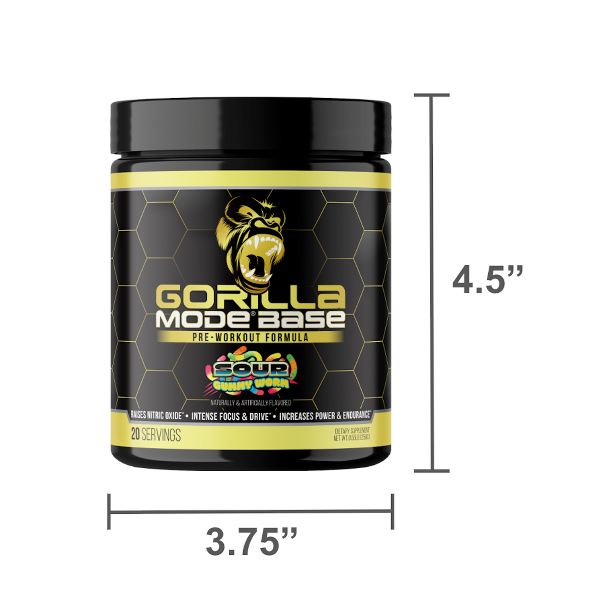 Gorilla Mind Mode Base preentreno Sour Gummy Worms 20 ct