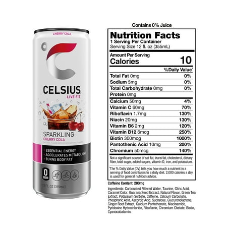 CELSIUS bebida gasificada Cherry Cola 12 latas de 12 fl oz