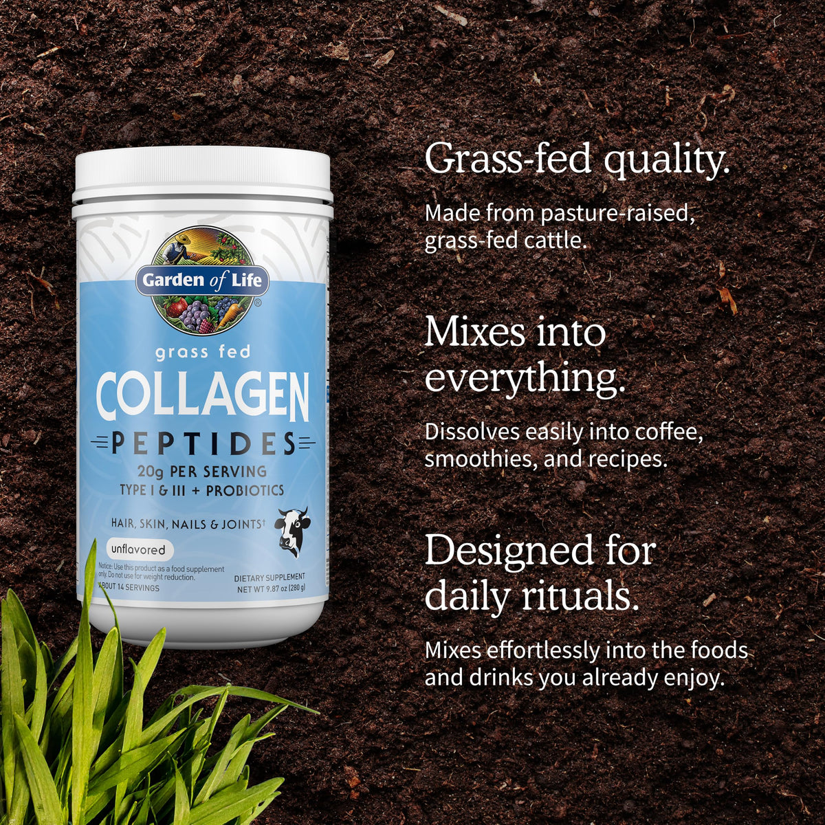 Garden of Life Péptidos de Colágeno de Res Alimentada con Pasto Sin Sabor 280 g