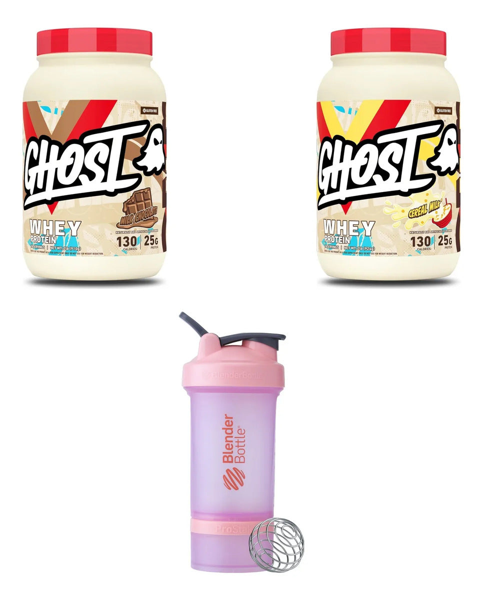 Combo Ghost Whey 2 Sabores Y Shaker BlenderBottle Rosa