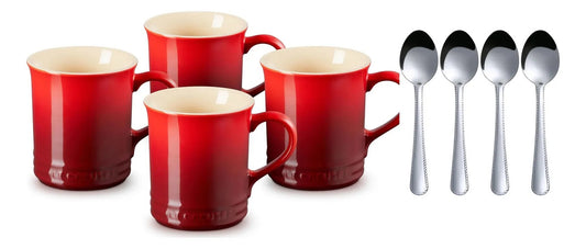 Set Le Creuset 4 Tazas Cerise Y 4 Cucharitas De Acero