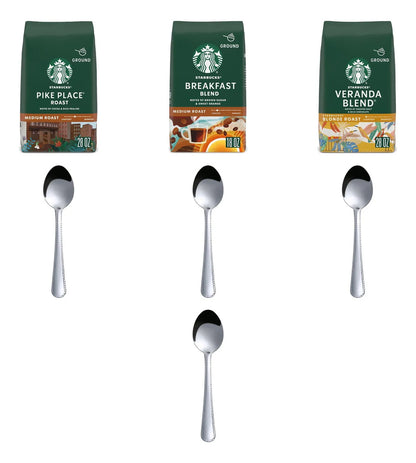 Kit Starbucks 3 Cafes Molidos Y 4 Cucharitas De Acero